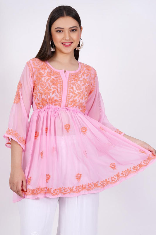 Light Pink Chikankari Ghas Pati Hand Work - Sufiza Lifestyle