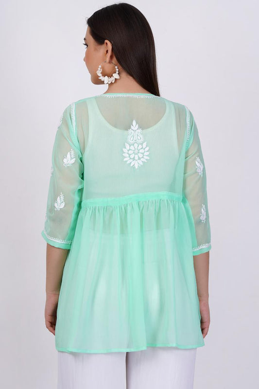 Green Chikankari Ghas Pati Hand Work - Sufiza Lifestyle