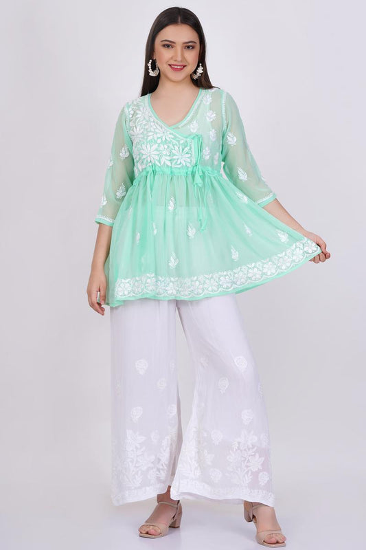 Green Chikankari Ghas Pati Hand Work - Sufiza Lifestyle