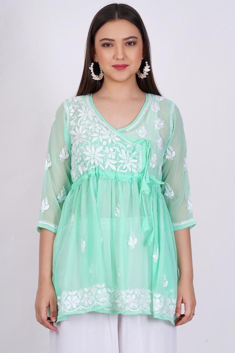 Green Chikankari Ghas Pati Hand Work - Sufiza Lifestyle