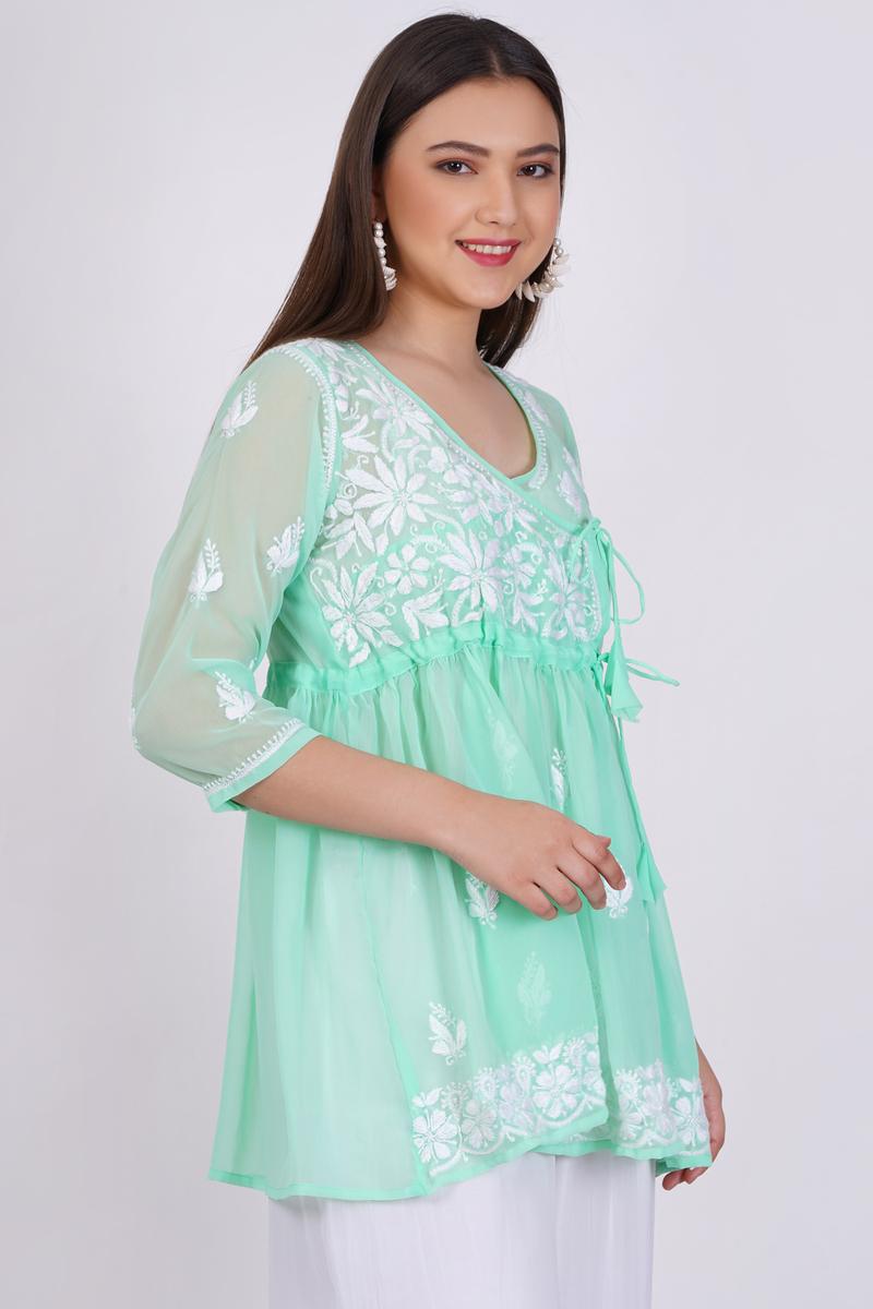 Green Chikankari Ghas Pati Hand Work - Sufiza Lifestyle