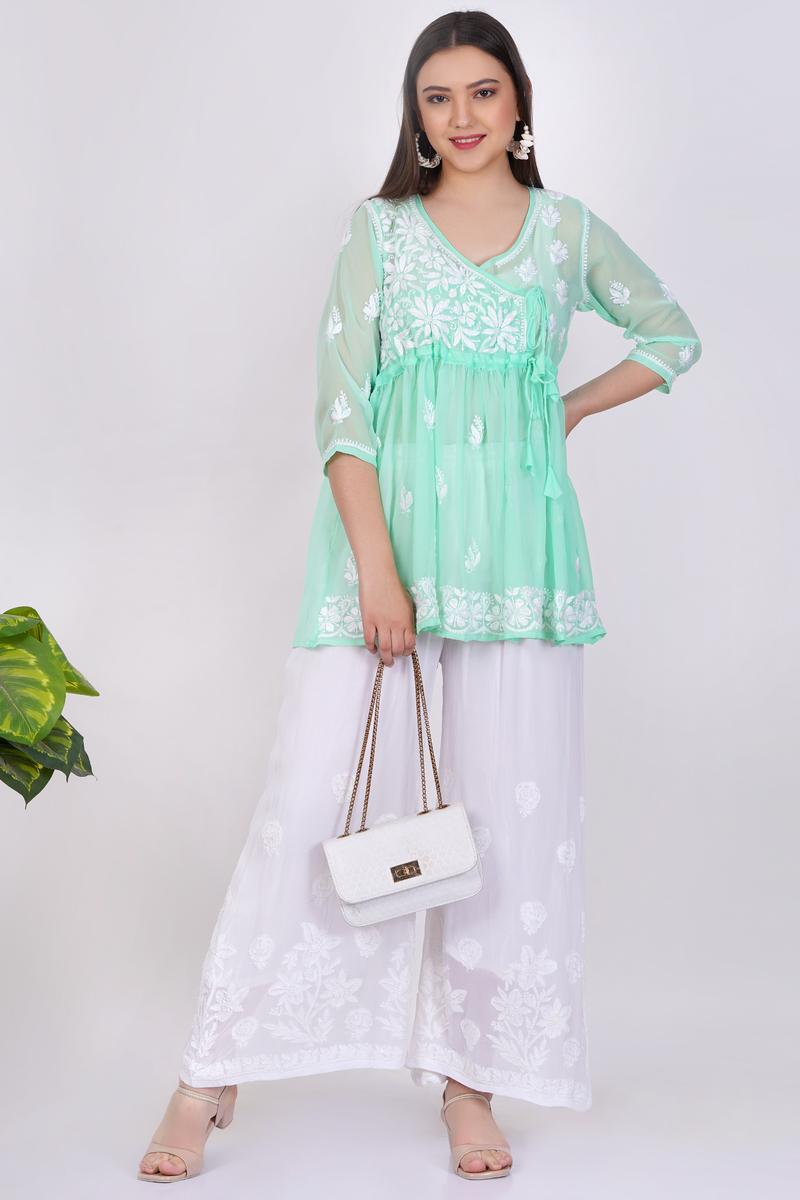 Green Chikankari Ghas Pati Hand Work - Sufiza Lifestyle