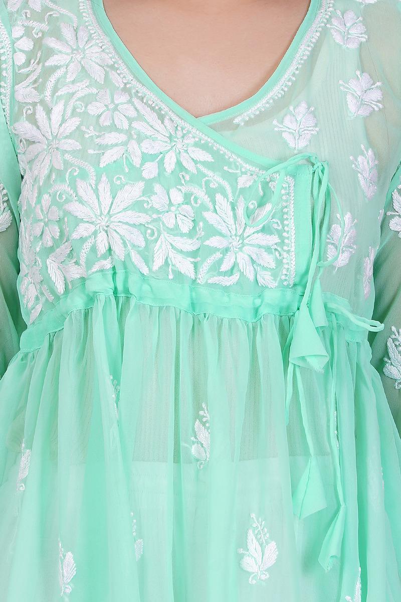 Green Chikankari Ghas Pati Hand Work - Sufiza Lifestyle