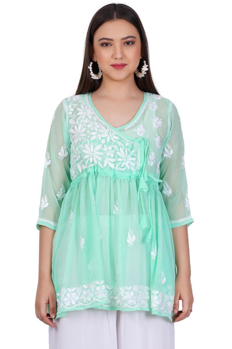 Green Chikankari Ghas Pati Hand Work - Sufiza Lifestyle