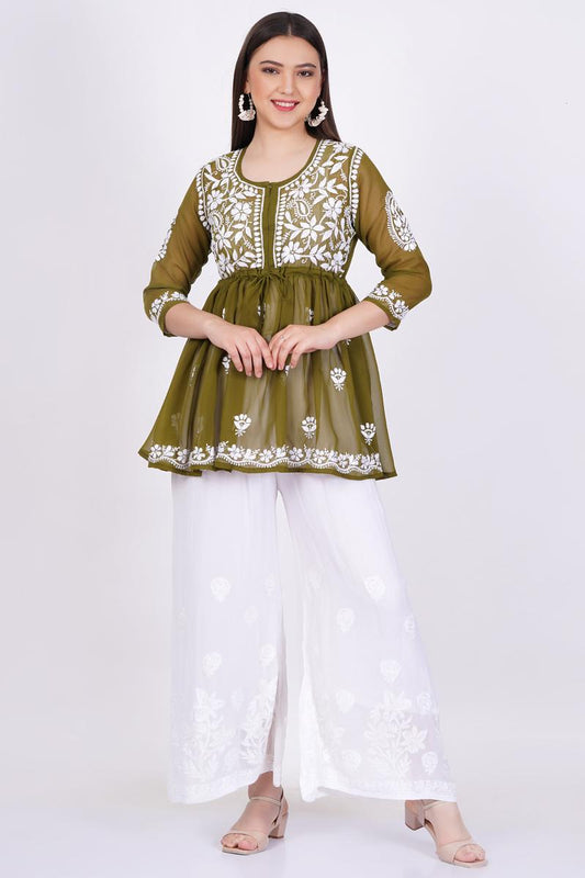 Sea Green Chikankari Ghas Pati Hand Work - Sufiza Lifestyle