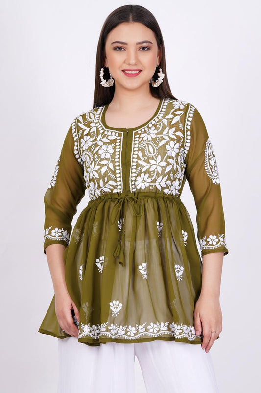 Sea Green Chikankari Ghas Pati Hand Work - Sufiza Lifestyle