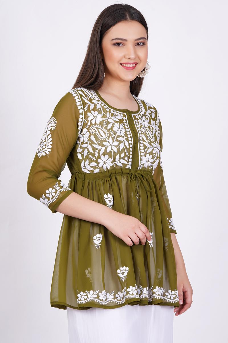 Sea Green Chikankari Ghas Pati Hand Work - Sufiza Lifestyle