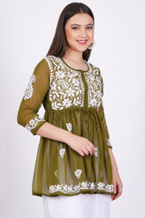 Sea Green Chikankari Ghas Pati Hand Work - Sufiza Lifestyle