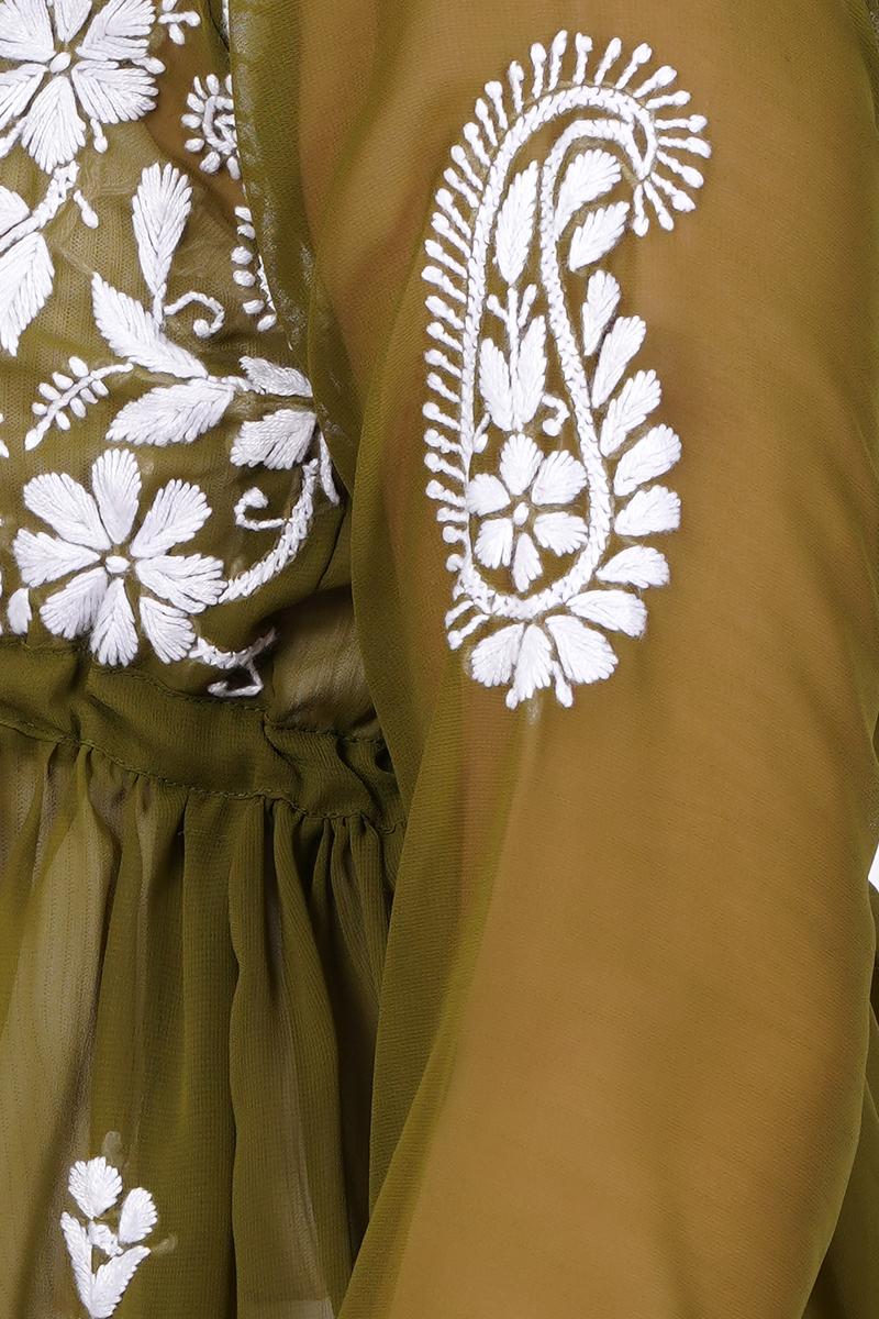 Sea Green Chikankari Ghas Pati Hand Work - Sufiza Lifestyle