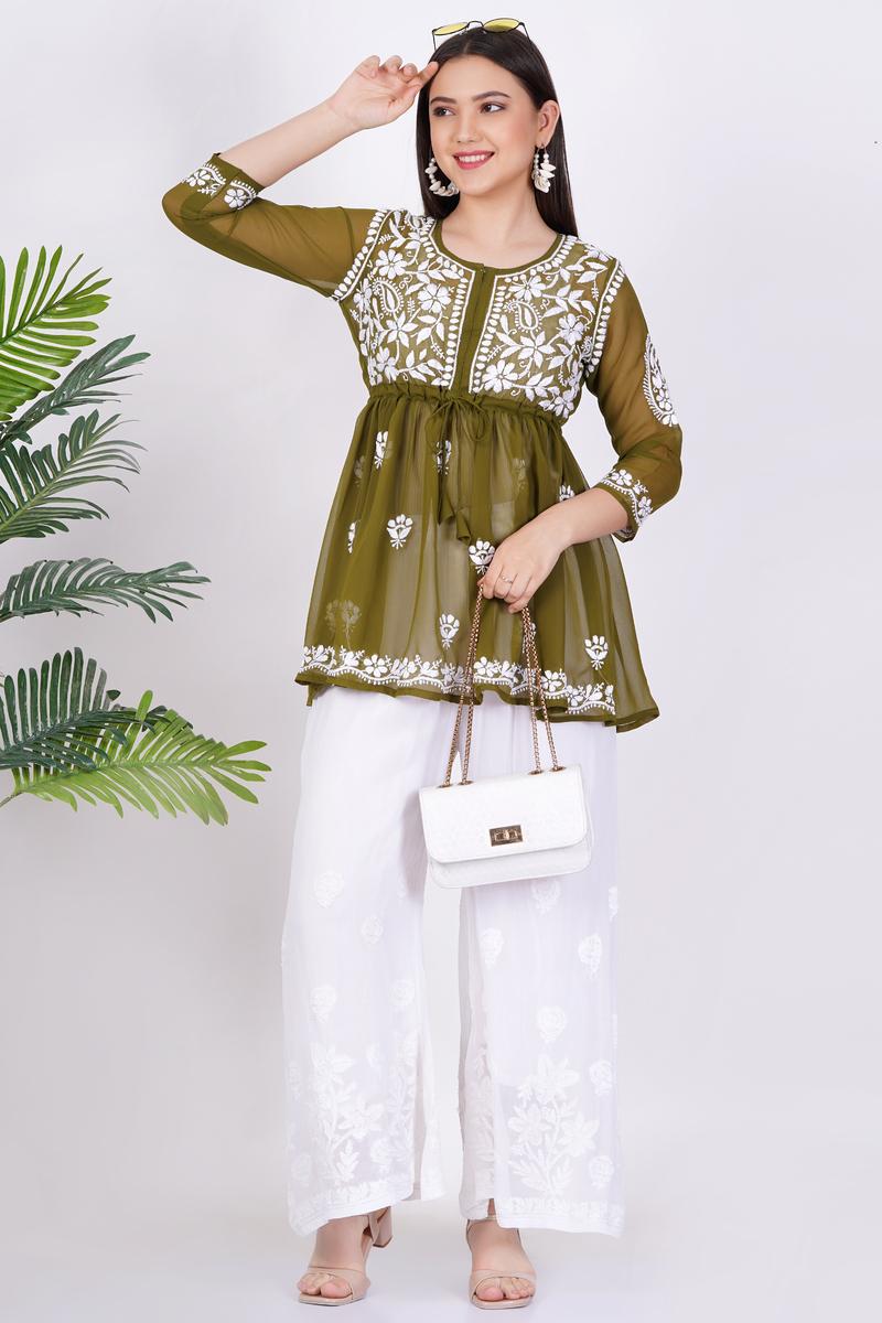 Sea Green Chikankari Ghas Pati Hand Work - Sufiza Lifestyle