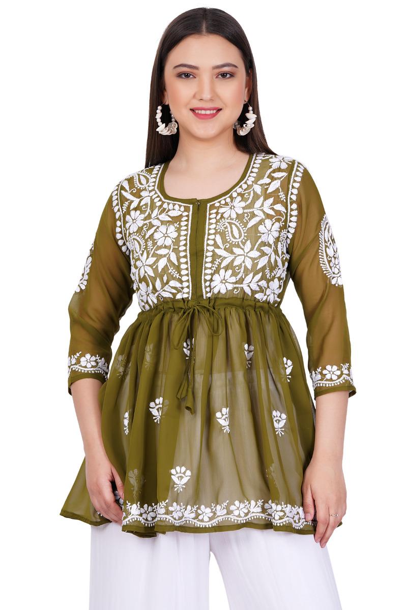 Sea Green Chikankari Ghas Pati Hand Work - Sufiza Lifestyle