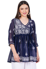 Navy Blue Chikankari Ghas Pati Bakhiya Hand Work - Sufiza Lifestyle