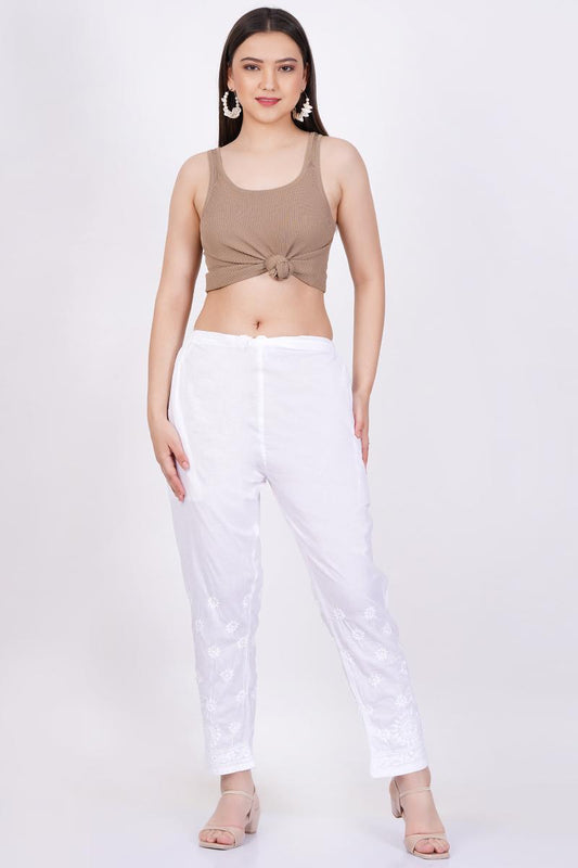 White Chikankari Straight Bottom - Sufiza Lifestyle