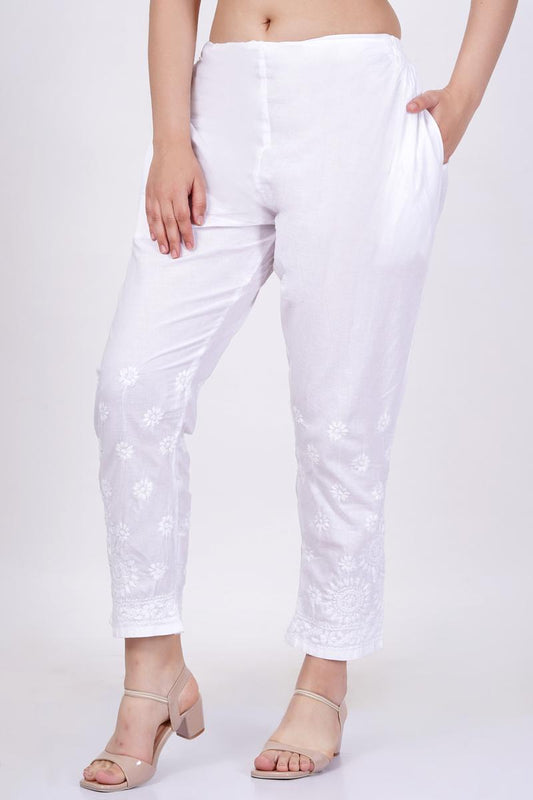 White Chikankari Straight Bottom - Sufiza Lifestyle