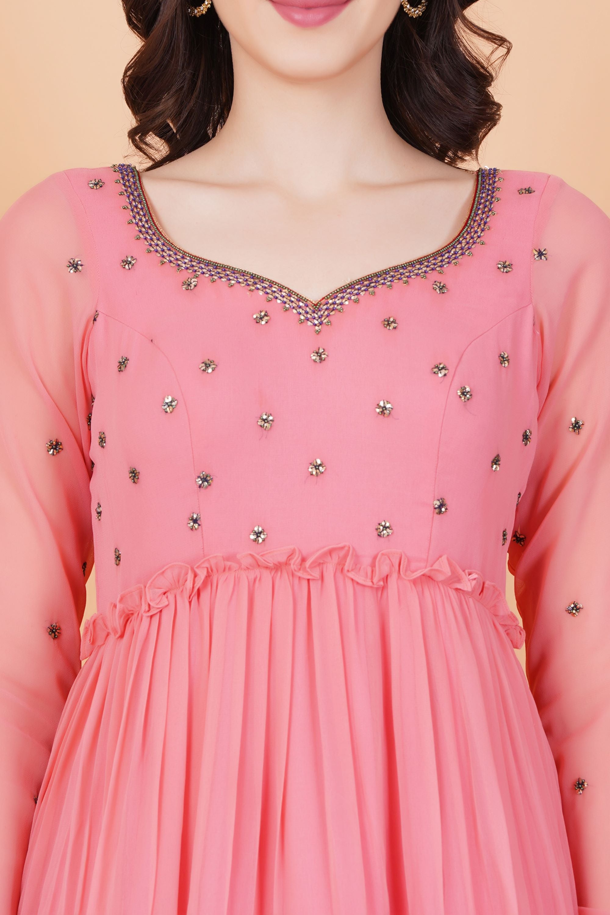 Georgette Full Length Zardosi Dress - Sufiza Lifestyle