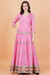 Pink Color Golden Embroidery Net Zardosi work Dupatta - Sufiza Lifestyle