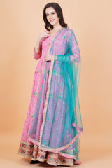 Pink Color Golden Embroidery Net Zardosi work Dupatta - Sufiza Lifestyle