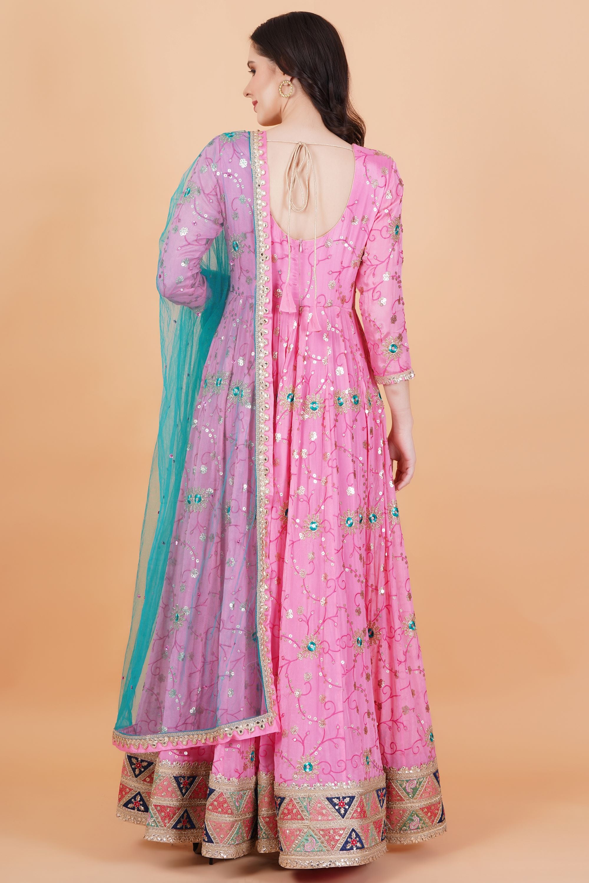 Pink Color Golden Embroidery Net Zardosi work Dupatta - Sufiza Lifestyle