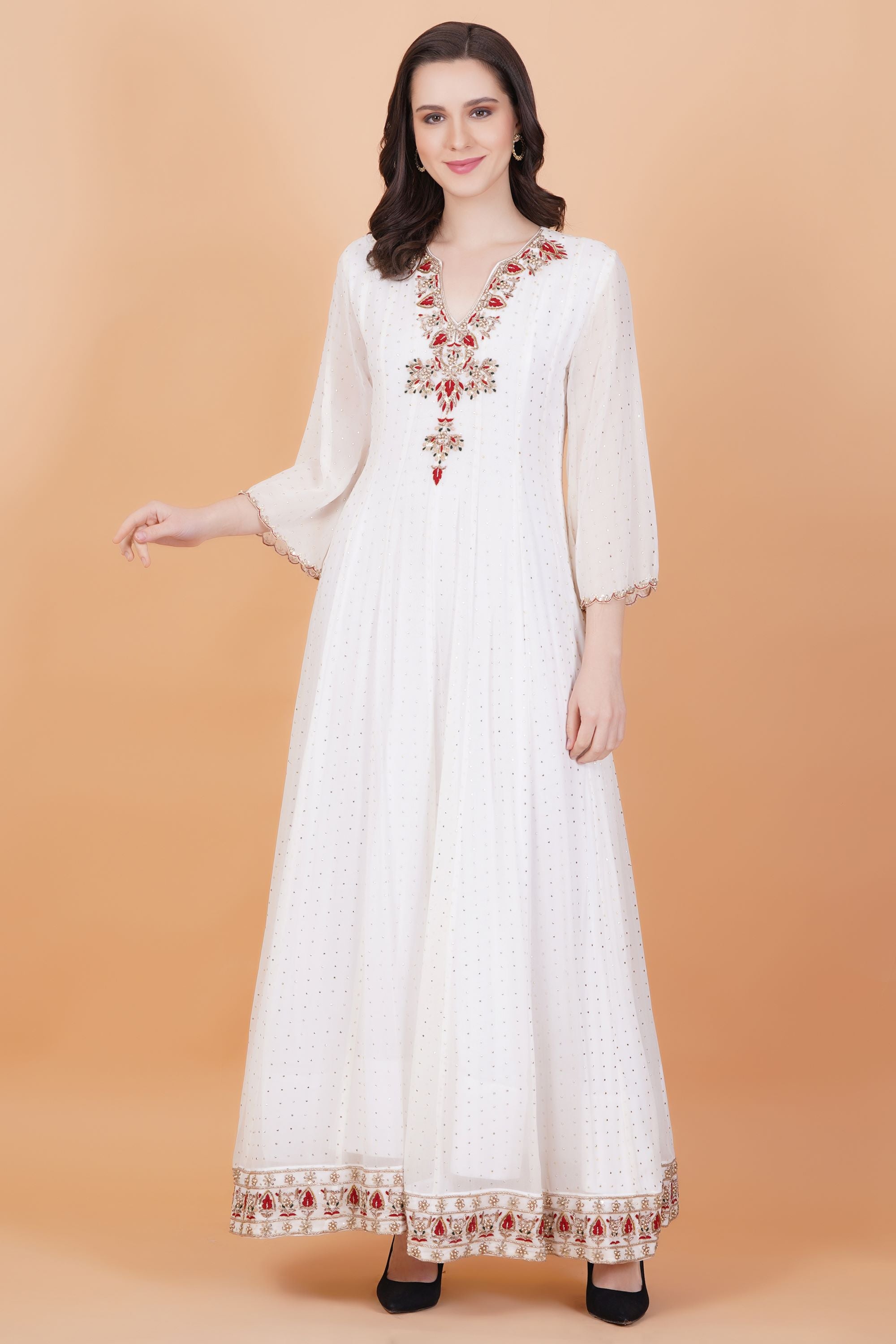 Silver Drop Georgette Zardosi work Kalidar Dress - Sufiza Lifestyle