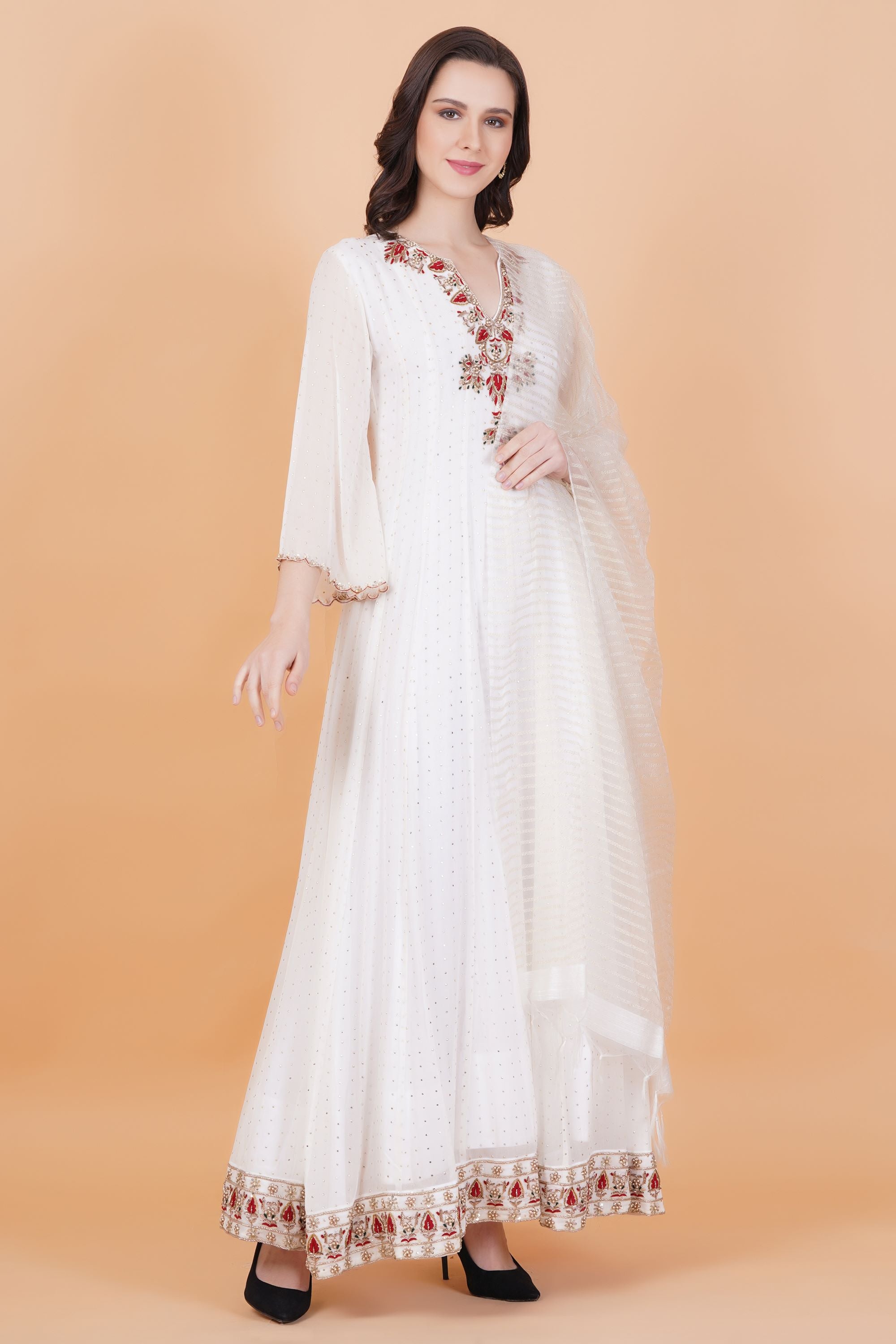 Silver Drop Georgette Zardosi work Kalidar Dress - Sufiza Lifestyle