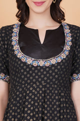 Black with Golden Foil Print Zardozi Embroidery Net Dupatta - Sufiza Lifestyle