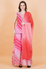 Pink Lehariya Print zardozi Neck Hand Embroidery - Sufiza Lifestyle