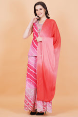 Pink Lehariya Print zardozi Neck Hand Embroidery - Sufiza Lifestyle