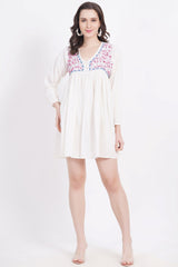 White Chickankari Bedi Pati Paplum Kurti - Sufiza Lifestyle