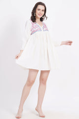 White Chickankari Bedi Pati Paplum Kurti - Sufiza Lifestyle