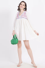 White Chickankari Bedi Pati Paplum Kurti - Sufiza Lifestyle