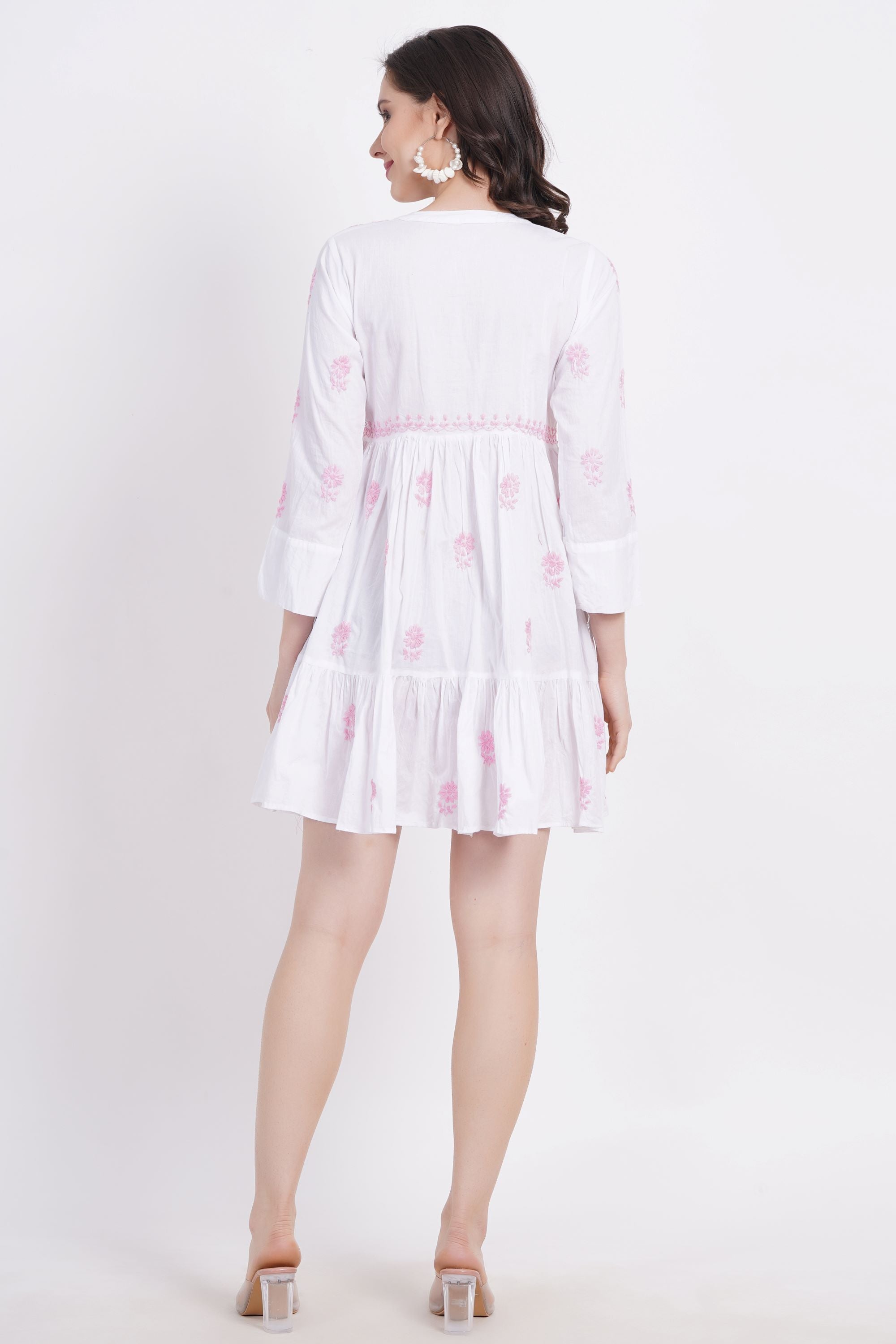 White Chickankari Ghas Pati Paplum Kurti - Sufiza Lifestyle