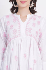 White Chickankari Ghas Pati Paplum Kurti - Sufiza Lifestyle