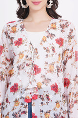 Cream Color Red Motif Printed Shrug - Sufiza Lifestyle