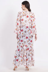 Cream Color Red Motif Printed Shrug - Sufiza Lifestyle