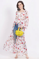 Cream Color Red Motif Printed Shrug - Sufiza Lifestyle