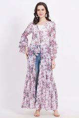 Pink Color Green Motif Printed Shrug - Sufiza Lifestyle