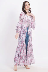 Pink Color Green Motif Printed Shrug - Sufiza Lifestyle