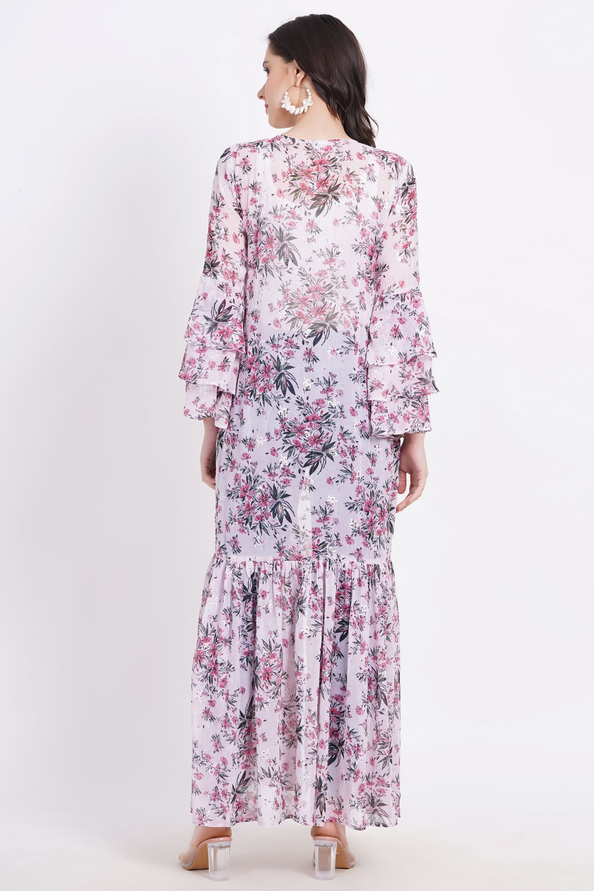 Pink Color Green Motif Printed Shrug - Sufiza Lifestyle