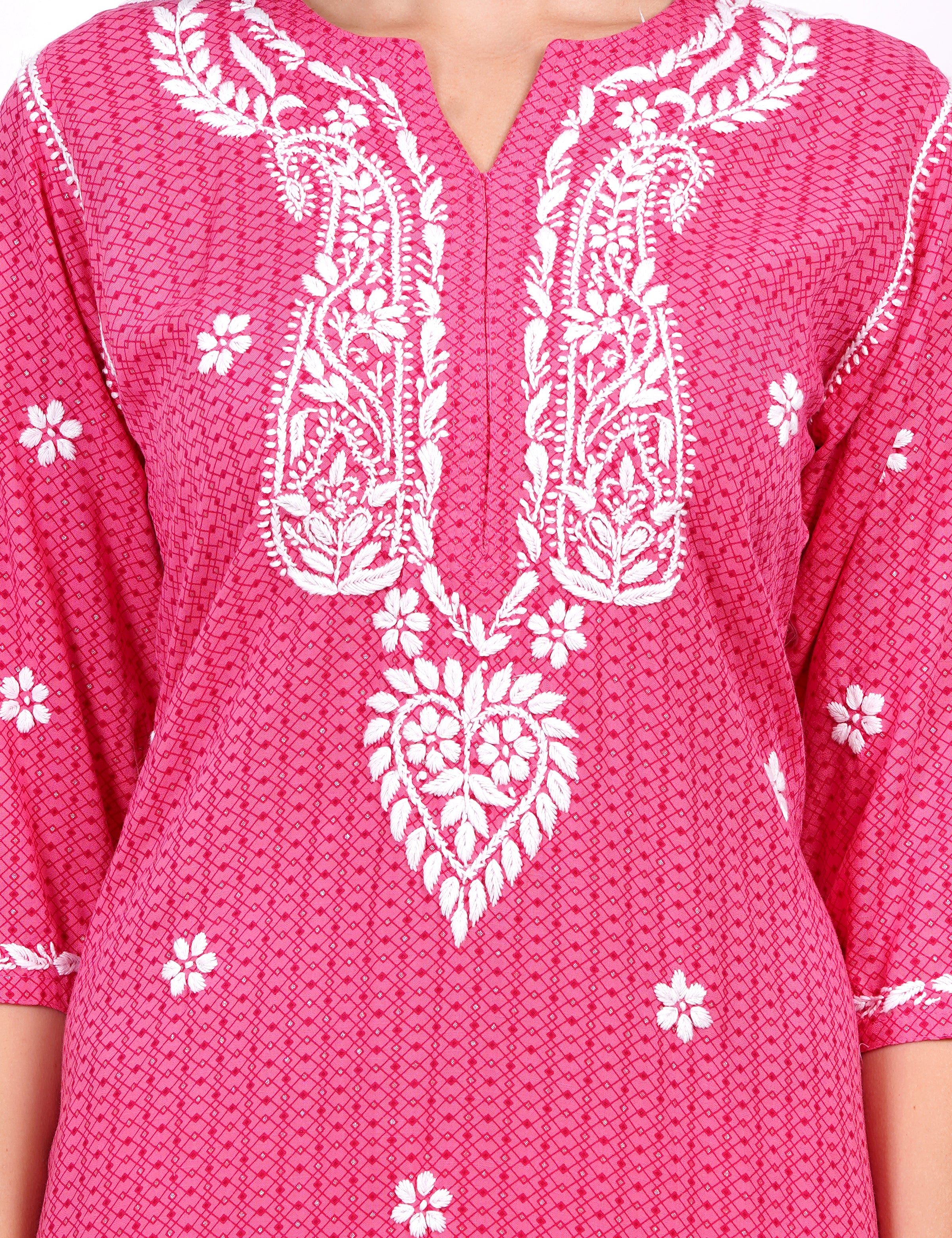 Pink Rayon Suit Set chikankari Ghas Pati Work - Sufiza Lifestyle