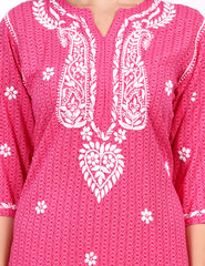 Pink Rayon Suit Set chikankari Ghas Pati Work - Sufiza Lifestyle