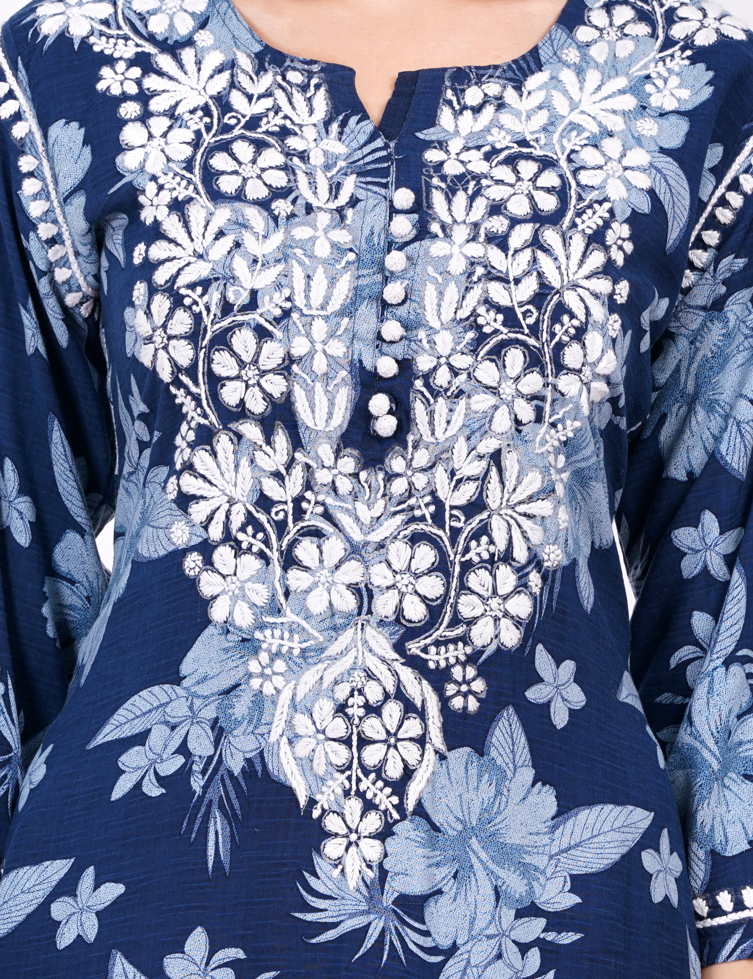 Rayon Navy Blue Printed Chikankari Kurti - Sufiza Lifestyle