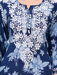 Rayon Navy Blue Printed Chikankari Kurti - Sufiza Lifestyle