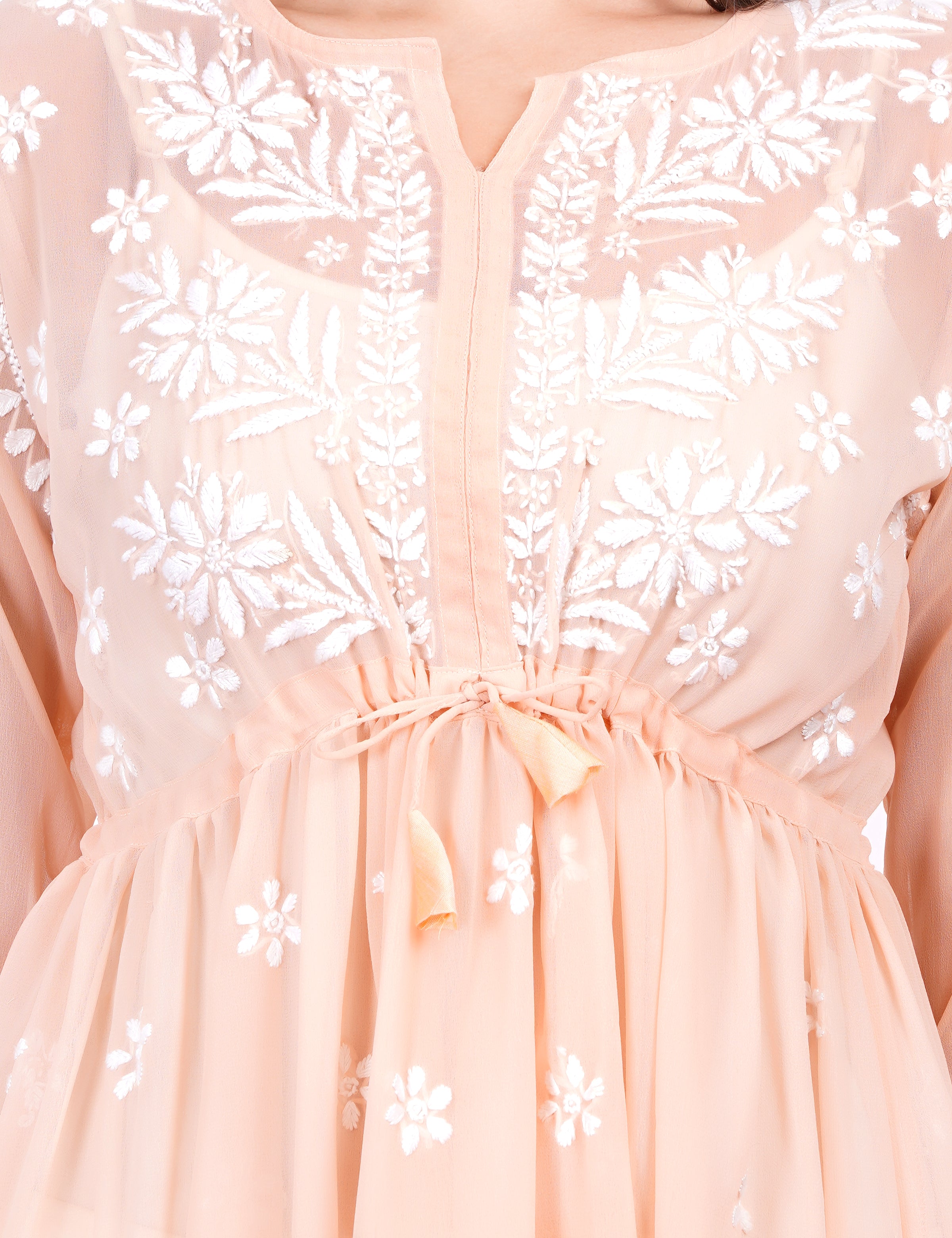 Skin Color Georgette Chikankari Peplum Dress - Sufiza Lifestyle