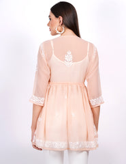Skin Color Georgette Chikankari Peplum Dress - Sufiza Lifestyle