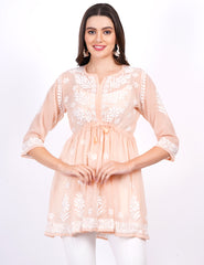 Skin Color Georgette Chikankari Peplum Dress - Sufiza Lifestyle