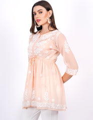 Skin Color Georgette Chikankari Peplum Dress - Sufiza Lifestyle