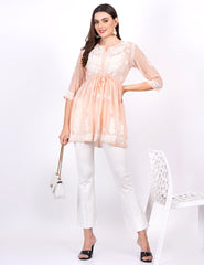 Skin Color Georgette Chikankari Peplum Dress - Sufiza Lifestyle