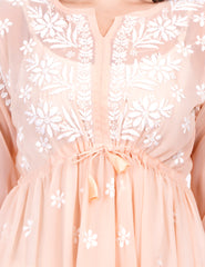 Skin Color Georgette Chikankari Peplum Dress - Sufiza Lifestyle