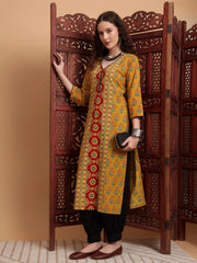 Hand Block Prints White Ajrak Print Zardosi Embroidery Kurta