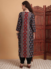 Hand Block Ajrak Print Zardosi Embroidery Kurta